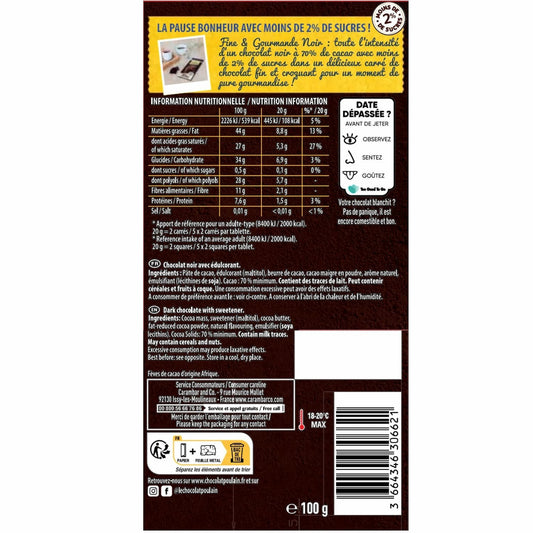 Fine and Gourmet Dark Chocolate Bar 70% POULAIN