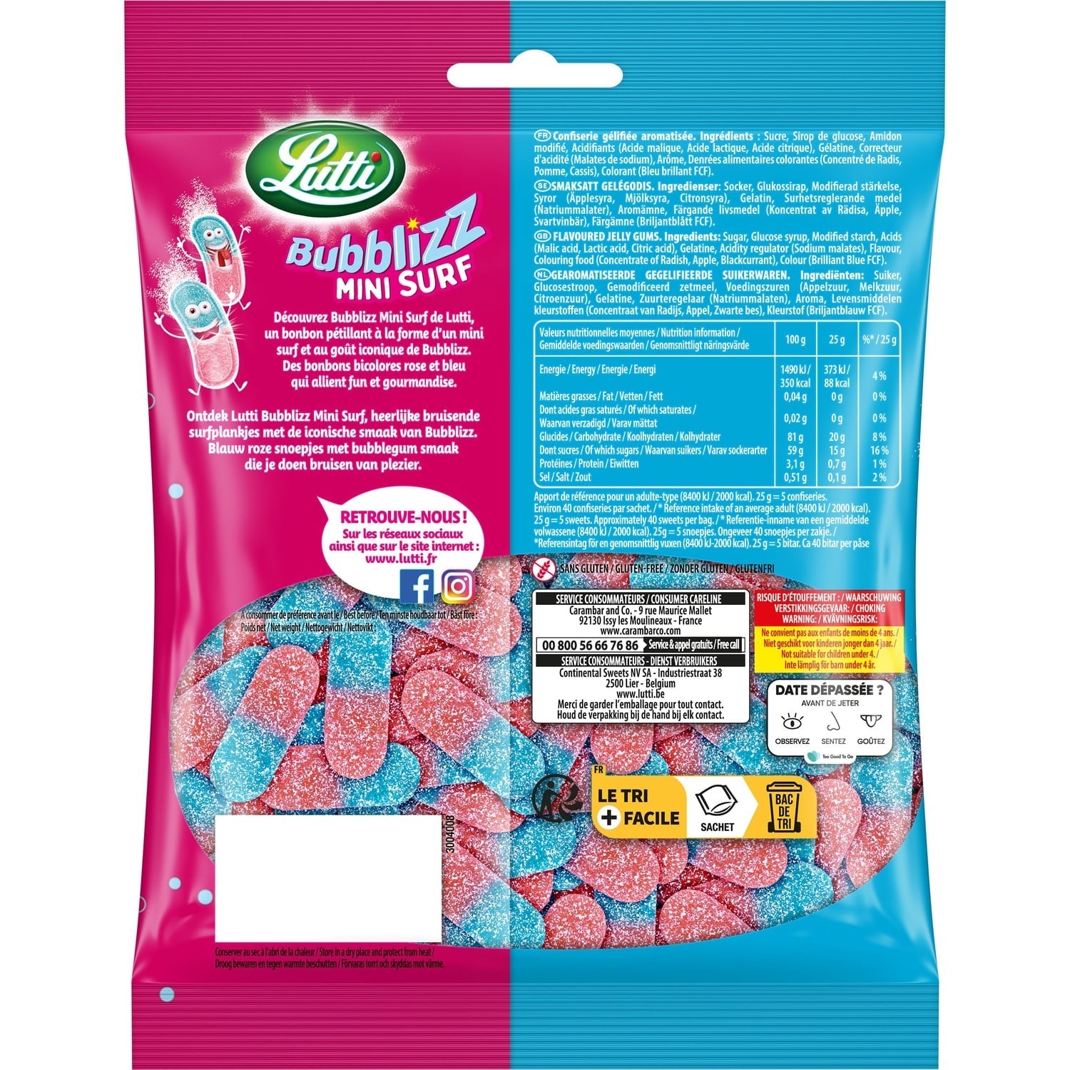 Bonbons bubblizz mini surf piquants LUTTI 