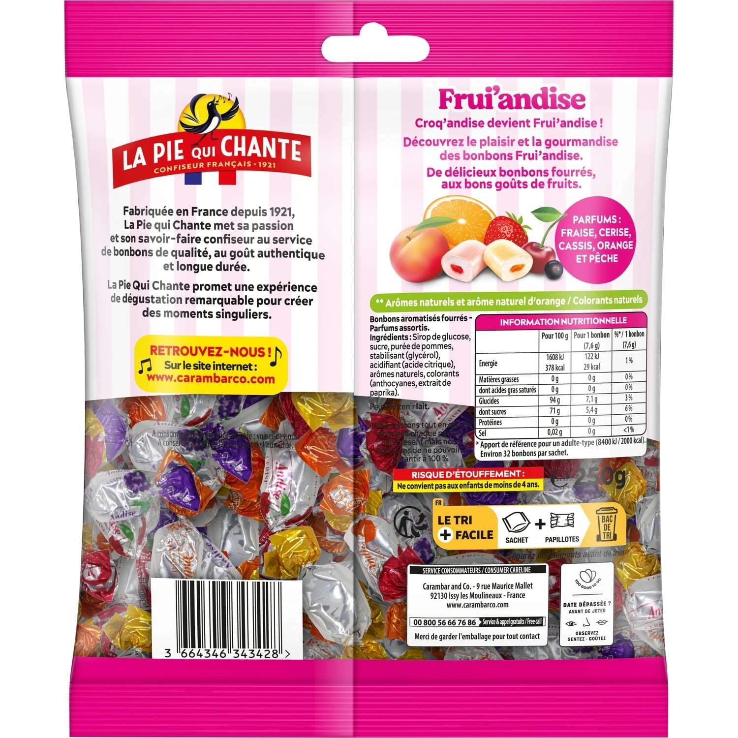 Bonbons assortiment frui'andise aux fruits LA PIE QUI CHANTE 