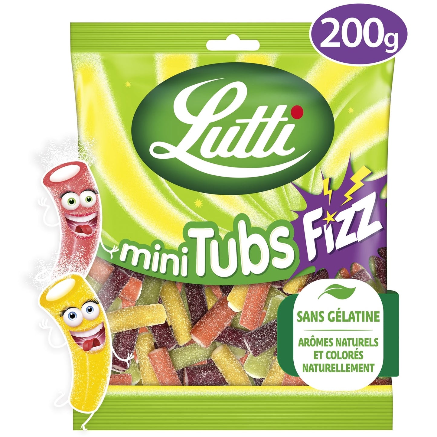 Bonbons mini-tubs fizz piquants aux fruits LUTTI 