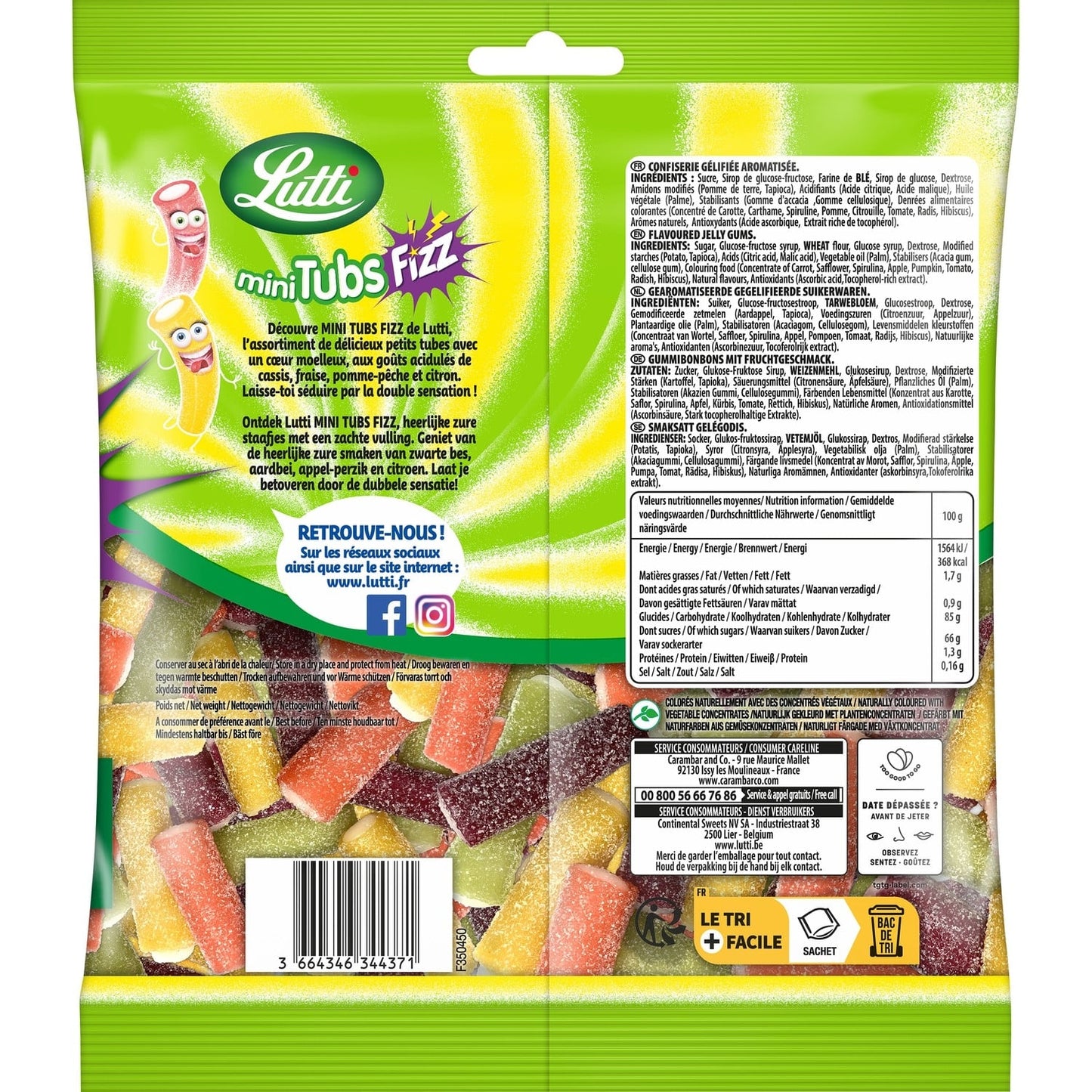Bonbons mini-tubs fizz piquants aux fruits LUTTI 
