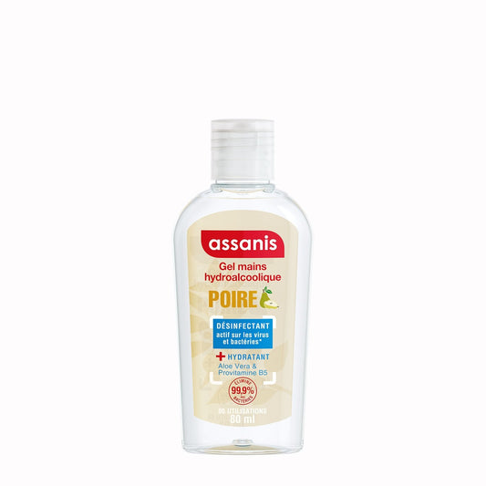 Gel Hydroalcoolique Désinfectant Hydratant Poire Aloe Vera et Provitamine B5 ASSANIS le flacon de 80mL