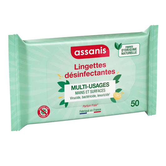 Désinfectant Multi-Usages Mains et Surfaces Parfum Frais ASSANIS le paquet de 50 lingettes