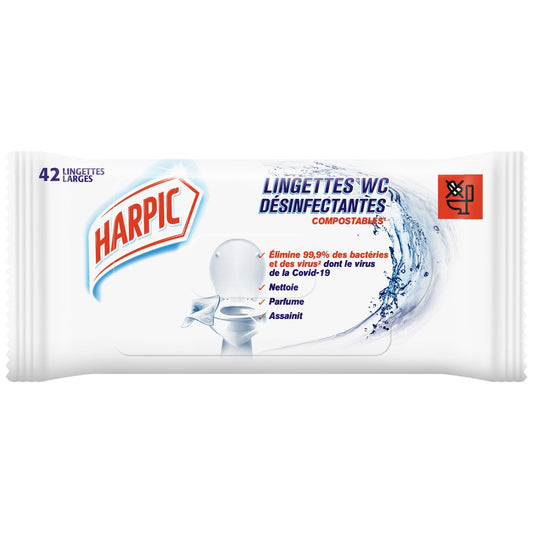 Lingettes Désinfectantes HARPIC sachet de 84 lingettes normales (=42 extra larges)