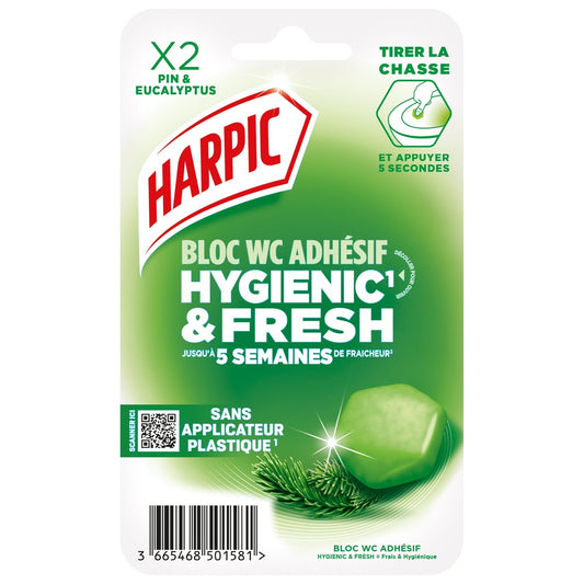 Bloc Wc Adhésif Hygienic Fresh Brise Pin Eucalyptus HARPIC 1 étui de 2 bloc