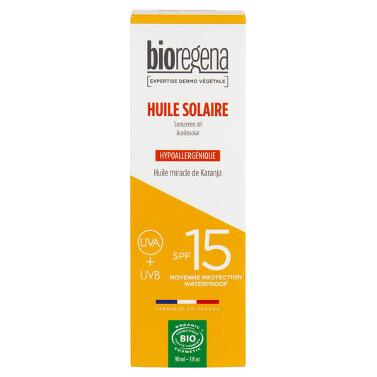 Huile Solaire Miracle de Karanja Hypoallergénique Spf15 Bio BIOREGENA