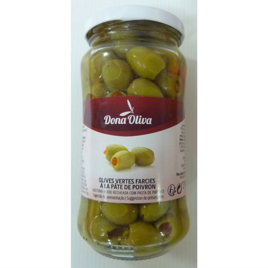 Olives Vertes Farcies à la Pate de Poivrons DONA OLIVA le pot de 360g