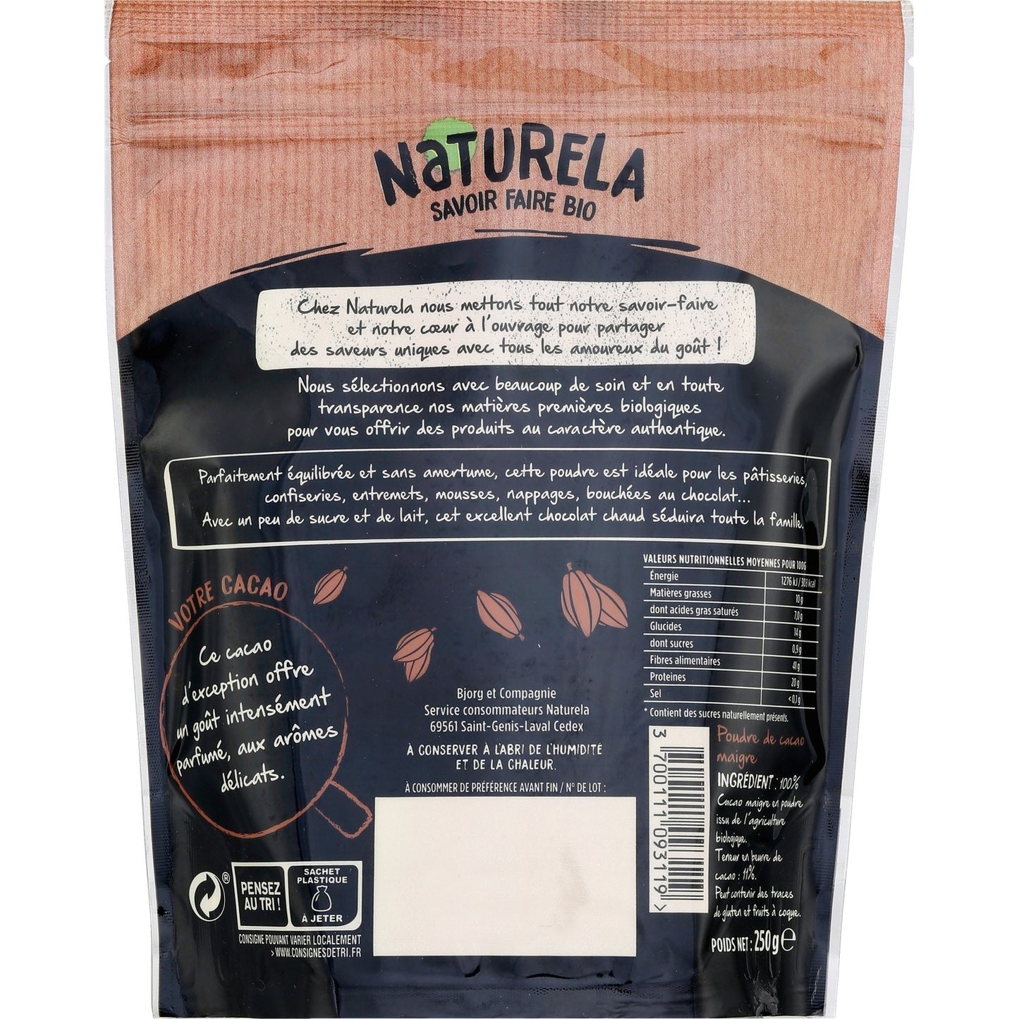 NATURELA Bio-Kakaopulver fettfrei ohne Zuckerzusatz