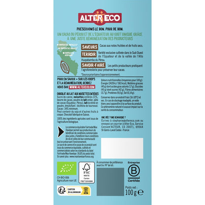 Organic Milk Chocolate with Whole Hazelnuts ALTER ECO