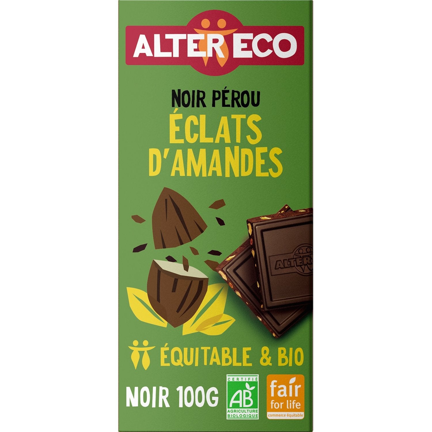 Tablette de Chocolat Noir Eclat d'Amande Bio ALTER ECO la tablette de 100g