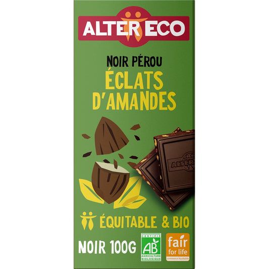 Tablette de Chocolat Noir Eclat d'Amande Bio ALTER ECO la tablette de 100g