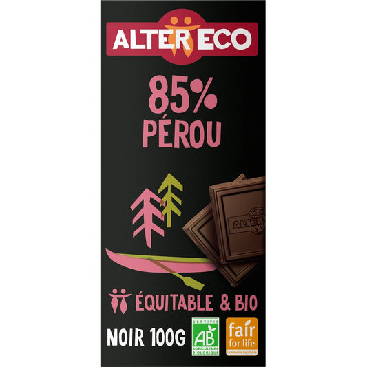 Chocolat Noir Bio 85% Pérou ALTER ECO La tabLette de 100g