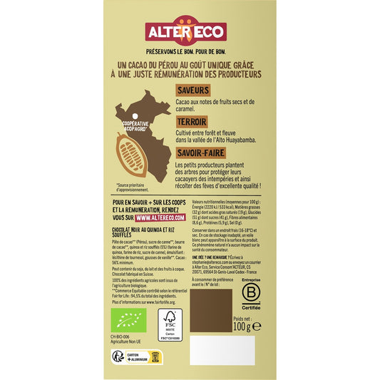 ALTER ECO Bio-Quinoa-Soufflé-Tablette mit dunkler Schokolade