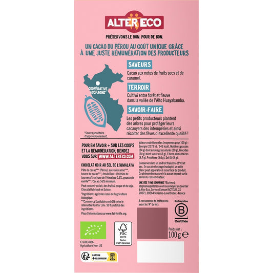 Bio-Dunkelschokolade mit rosa Himalaya-Salz ALTER ECO