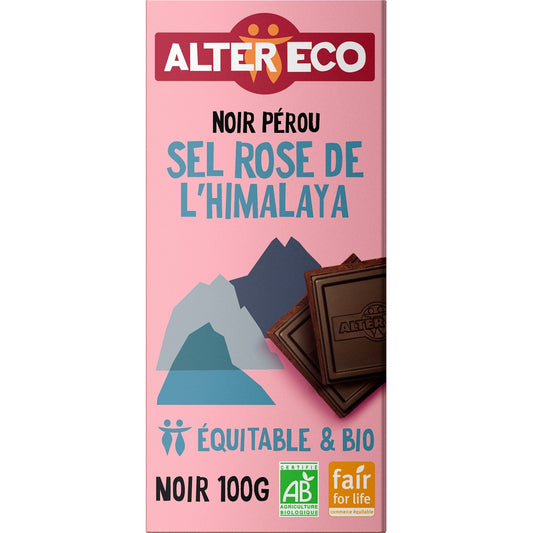 Chocolat Noir Bio Sel Rose de l'Himalaya ALTER ECO La tabLette de 100g