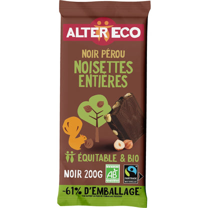 Tablette de chocolat Noir Noisettes Entières Bio ALTER ECO 