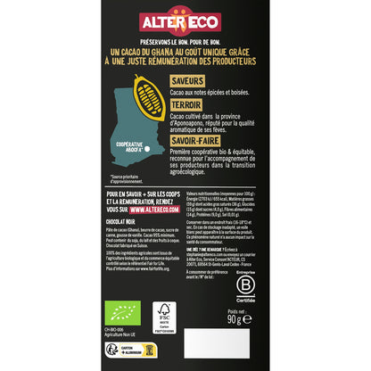 Chocolat Noir Bio 95% Togo ALTER ECO