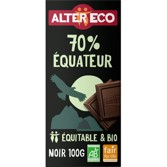 Chocolat Noir Bio 70% Equateur ALTER ECO La tabLette de 100g