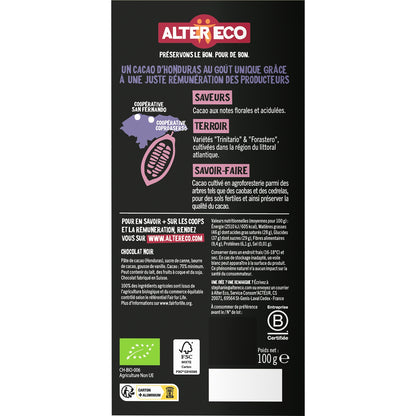Chocolat Noir Bio 70% Honduras ALTER ECO