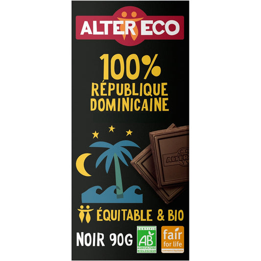 Chocolat Noir Bio 100% République Dominicaine ALTER ECO La tabLette de 100g