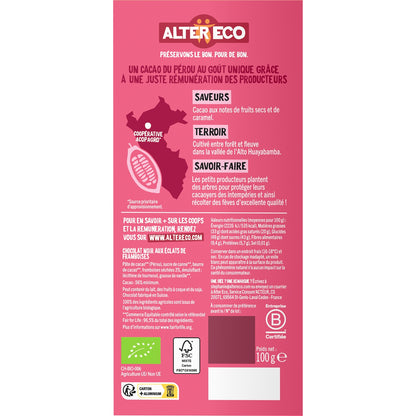 Chocolat Noir Bio Éclats de Framboises ALTER ECO