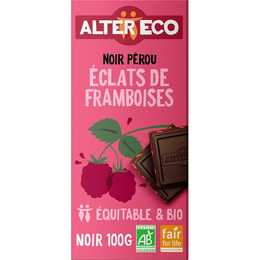 Chocolat Noir Bio Éclats de Framboises ALTER ECO La tabLette de 100g