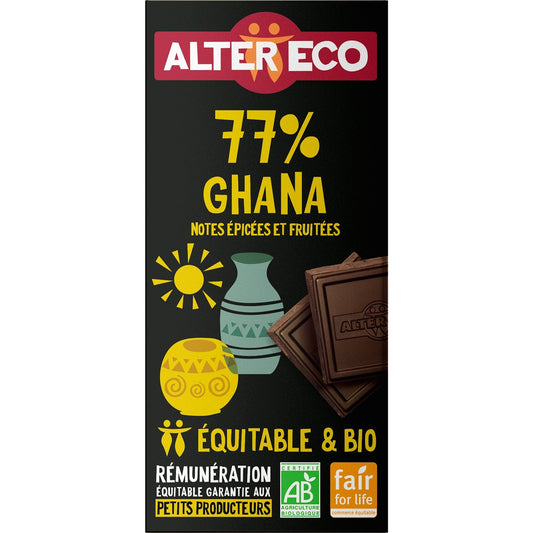 Chocolat Noir Bio 77% Ghana ALTER ECO La tabLette de 100g