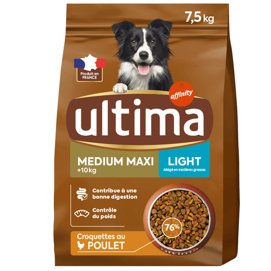 Croquettes Pour Chien Adulte Medium Maxi +10kg Light Digestion Facile Poulet ULTIMA 
