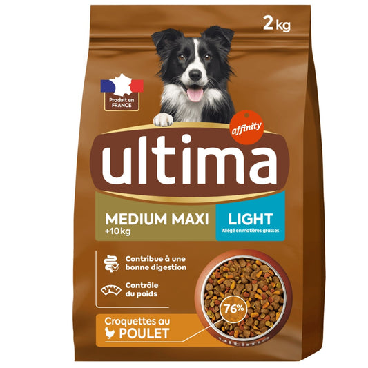 Croquettes pour Chien Adulte Medium +10kg Light Poulet ULTIMA Le sac de 2kg