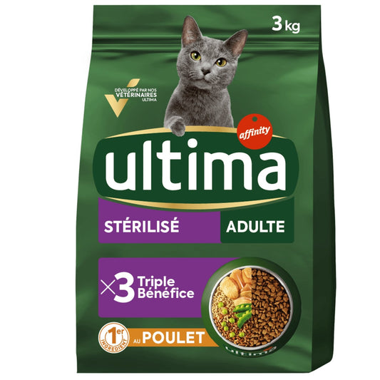 Croquettes pour Chat Adulte Stérilisé Poulet ULTIMA Le sac de 3kg