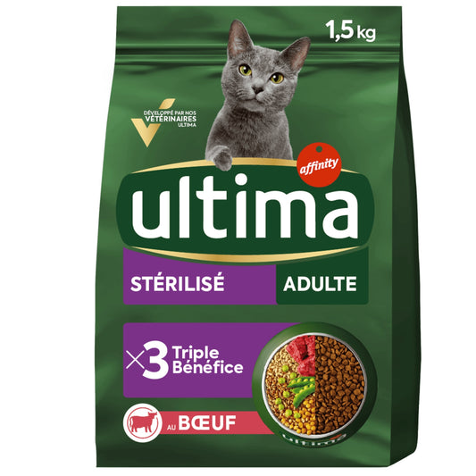 Croquettes pour Chat Adulte Stérilisé Boeuf ULTIMA Le sac d'1,5kg