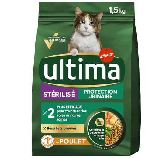 Croquettes pour Chat Adulte Stérilisé Poulet Système Urinaire ULTIMA Le sac d'1,5kg