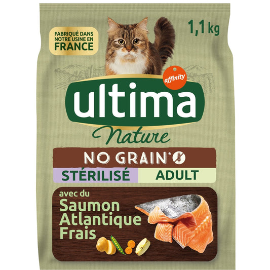Croquettes pour Chat Adulte Stérilisé Sans Céréales Saumon ULTIMA NATURE Le sac d'1,1kg