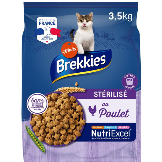Croquettes pour Chat Adulte Stérilisé Poulet BREKKIES EXCEL le paquet de 3,5Kg