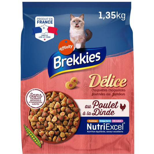 Croquettes pour Chat Adulte au Poulet & à la Dinde Fourrées au Jambon BREKKIES