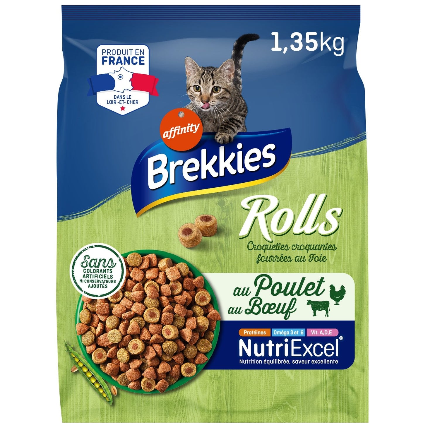 BREKKIES Adult Cat Food with Chicken &amp; Beef Filled with Liver