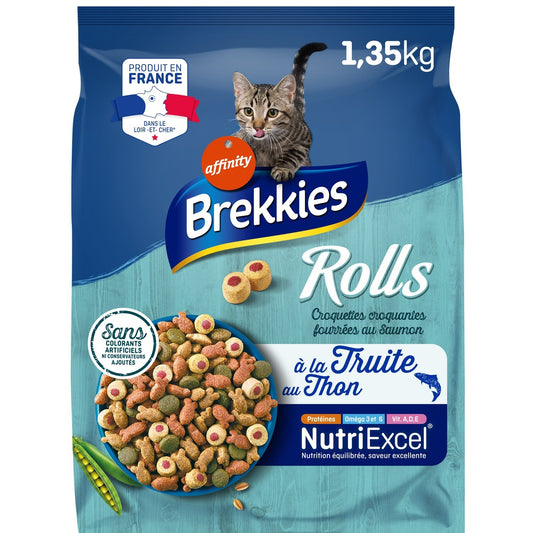 Croquettes pour Chat Adulte Truite Thon Légume Rolls BREKKIES Le sac de 1,35kg