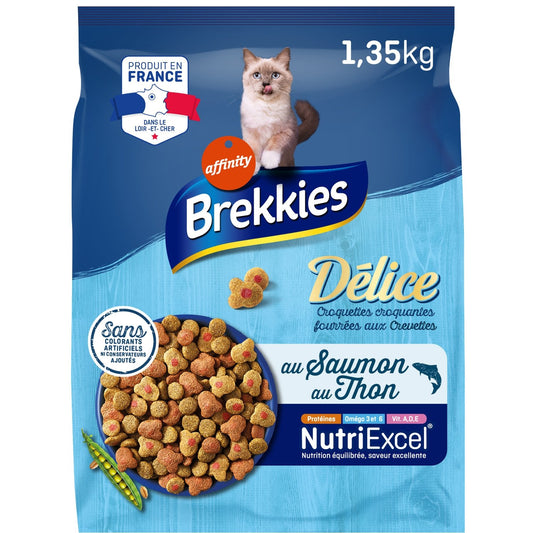 Croquettes pour Chat Adulte Saumon Thon Légume BREKKIES la sac de 1.35Kg