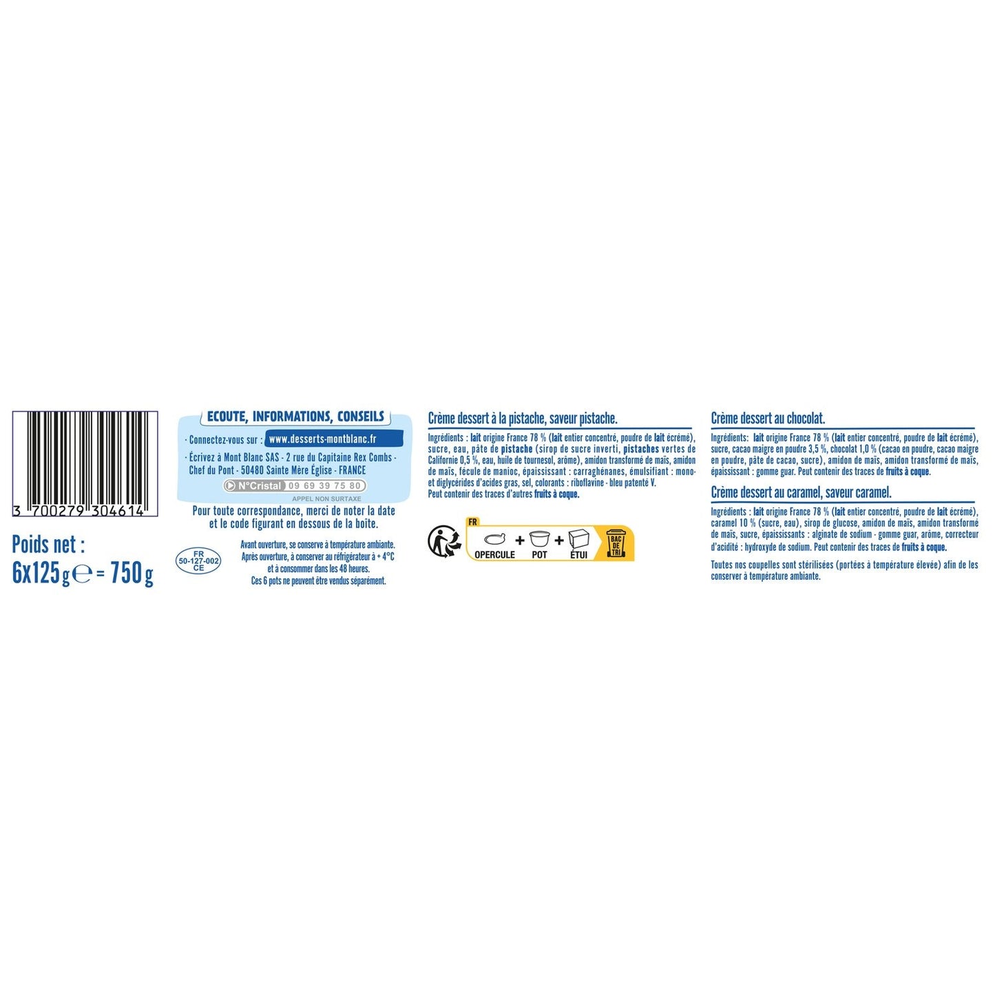 Crème Dessert Chocolat Caramel Pistache MONT BLANC