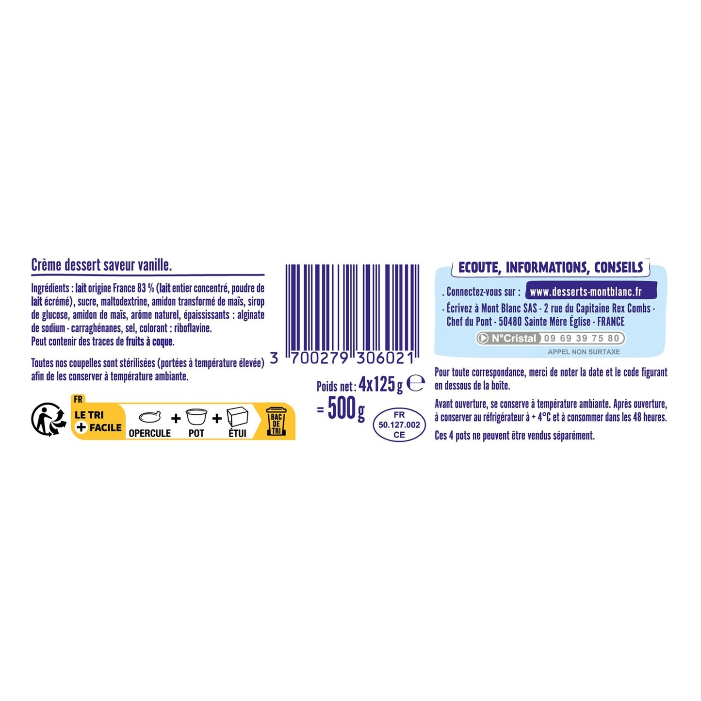 Crème Dessert Vanille MONT BLANC