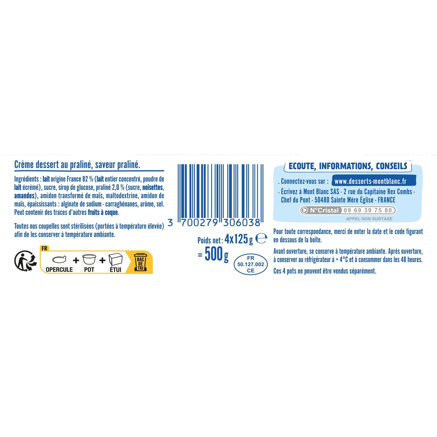 Crème Dessert Praliné MONT BLANC