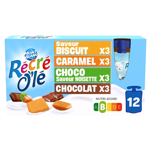 Goûters Laitiers Récré O'lé Assortiments MONT BLANC les 12 gourdes de 85 g