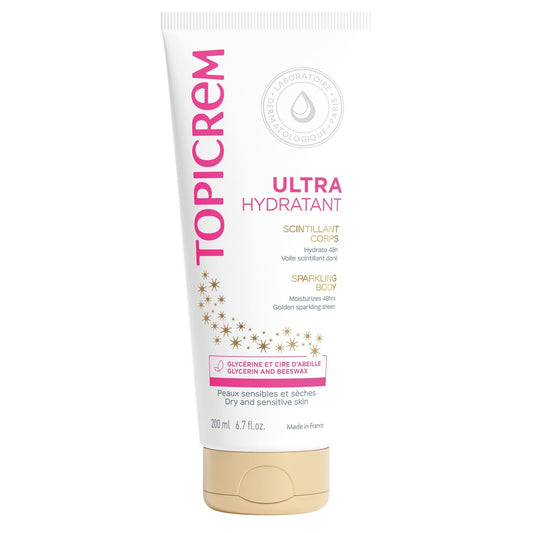 Lait Corps Ultra Hydratant Hydrate et Illumine Scintillant TOPICREM le tube de 200 mL