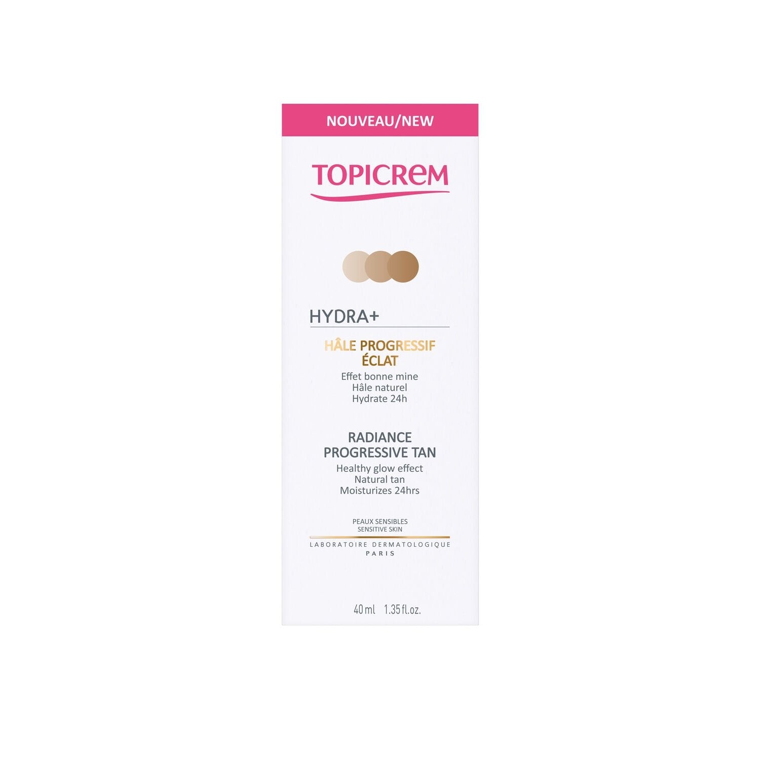 Crème Hâle Progressif Éclat Hydratant Visage Peaux Sensibles Hydra+ TOPICREM le tube de 40mL