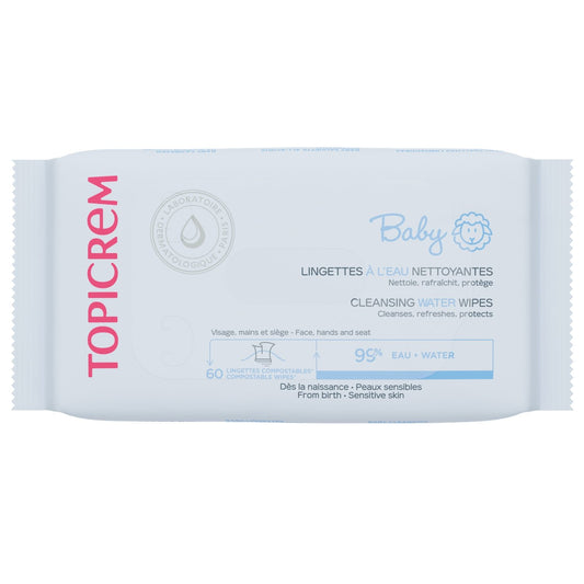 Lingettes Bébé à l'Eau Nettoyantes TOPICREM le paquet de 60 lingettes