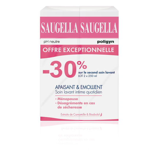 Soin Intime Lavant Doux à la Camomille et Thym SAUGELLA le lot de 2 flacons de 250mL