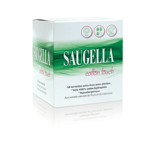 Serviettes Hygiéniques Extra Fines avec Ailettes Jour Cotton Touch SAUGELLA le paquet de 14 serviettes hygiénique