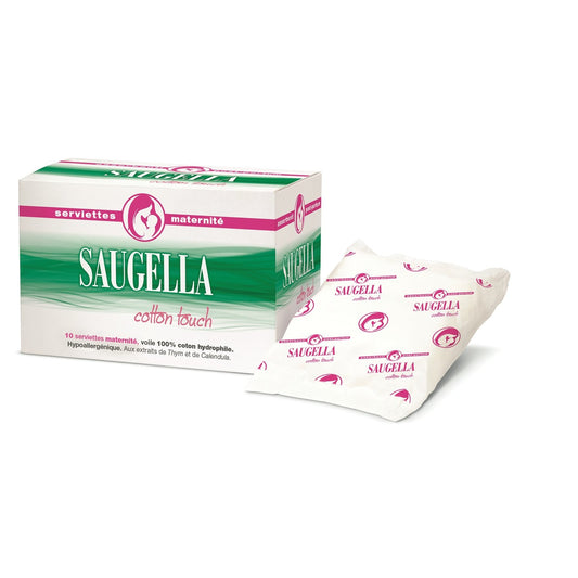 Serviettes Hygiéniques Maternité 100% Coton SAUGELLA le paquet de 10 serviettes hygièniques