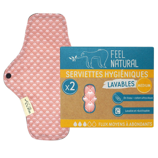Serviettes Hygiéniques Taille Medium Flux Moyen à Abondant Lavable Coton FEEL NATURAL 