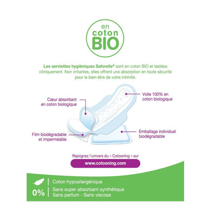 Serviettes Hygiéniques Nuit Coton Bio Ailettes SAFORELLE
